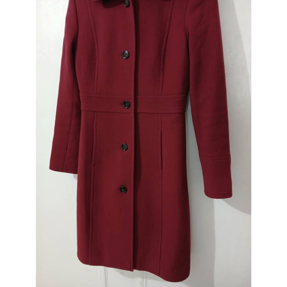 J crew women size 0 DOUBLE CLOTH ITALIAN WOOL maroon burgundy long coat - Picture 3 of 7
